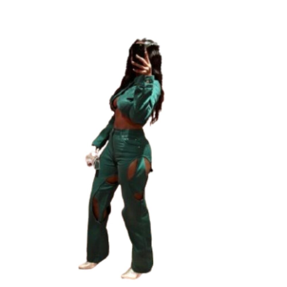 Maniere De Voir Green Denim Cutout Jacket and Jeans Set Size 2/4